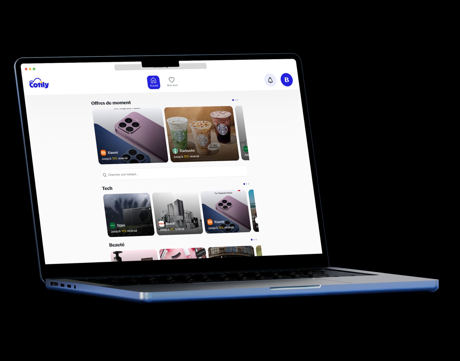 Site web Cotily sur ordinateur